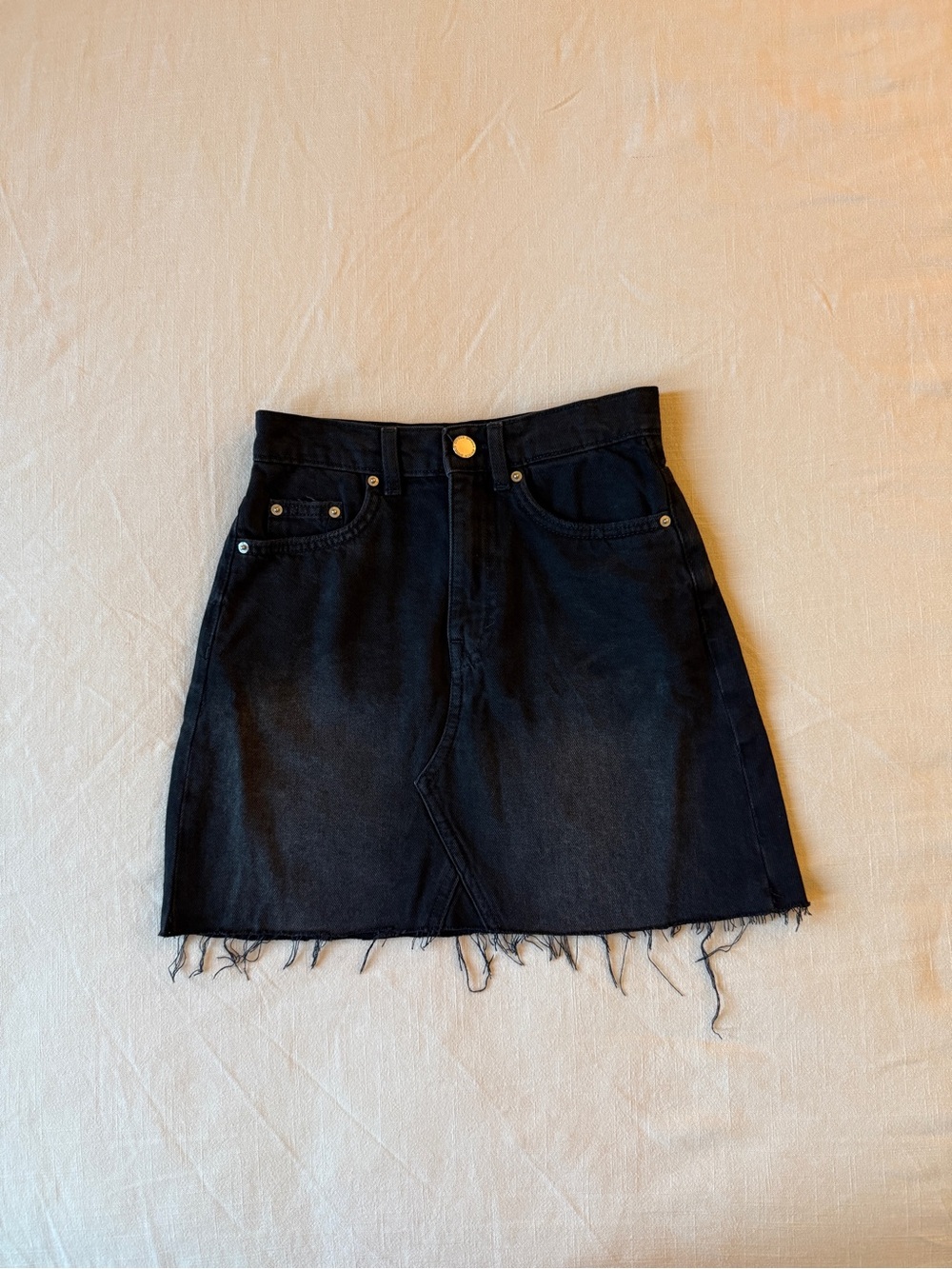 H&M Black Distressed Denim Mini Skirt